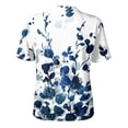 thumbnail image 6 of Ink Wash Floral Henley Blouse for Women - Short Sleeve V-Neck Button Down Tunic, Loose Fit Boho Casual Summer Top Blue S, 6 of 9