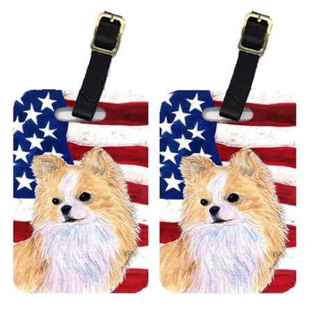 Pair Of USA American Flag With Chihuahua Luggage Tags