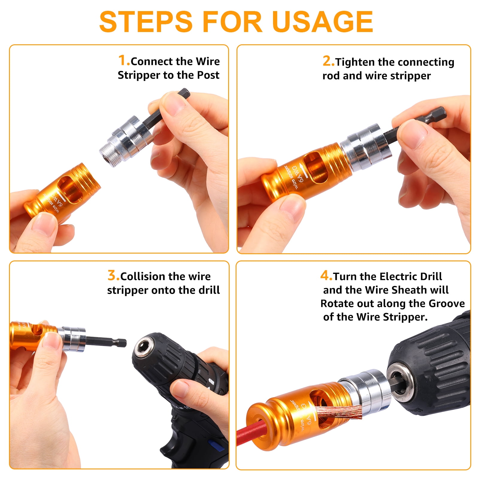 TMWEFUSC Wire Stripper Twister Tool for Drill, AWG 6/8/10/12/14 Wire Nut Twister Connecter, Cable Stripping & Twisting Tool Kit for Electrician
