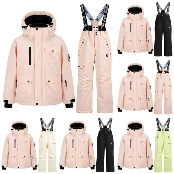 MKOSPLRT Winter Kids Boys Ski Suit Pants Jackets Sets Girls Snowbibs Snowboarding Clothes Solid Warm Snowsuit Two Piece 3-14Y