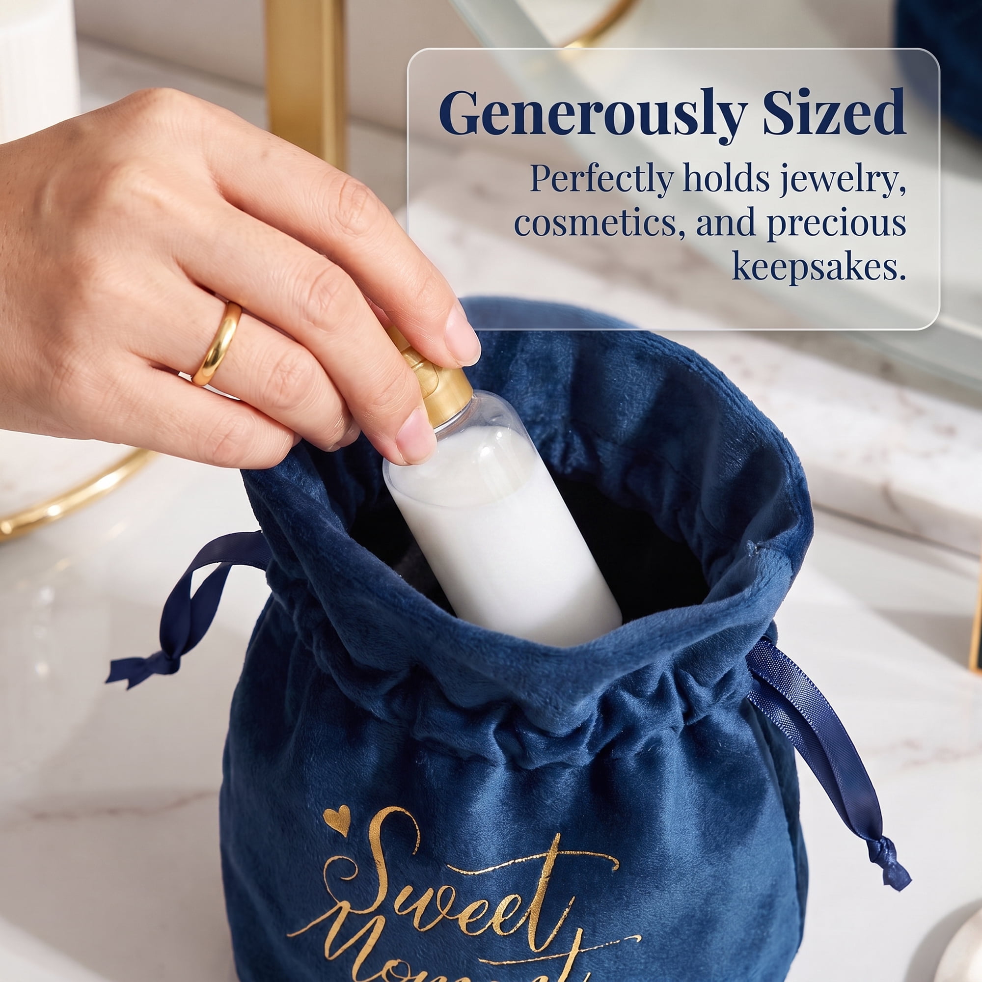 Unique Bargains 6Pcs Velvet Gift Drawstring Bags Set Blue 5.9" x 5.1"