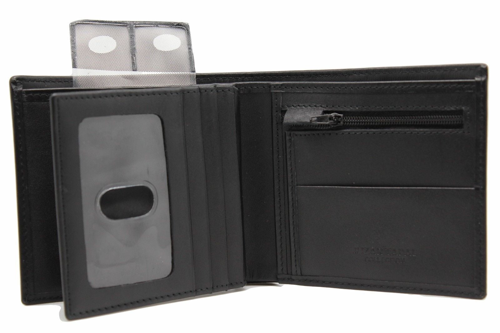 BLACK WIDE BI-FOLD EURO SIZE WALLET HIDDEN KEY SLOT 53-28 GENUINE CALF LEATHER