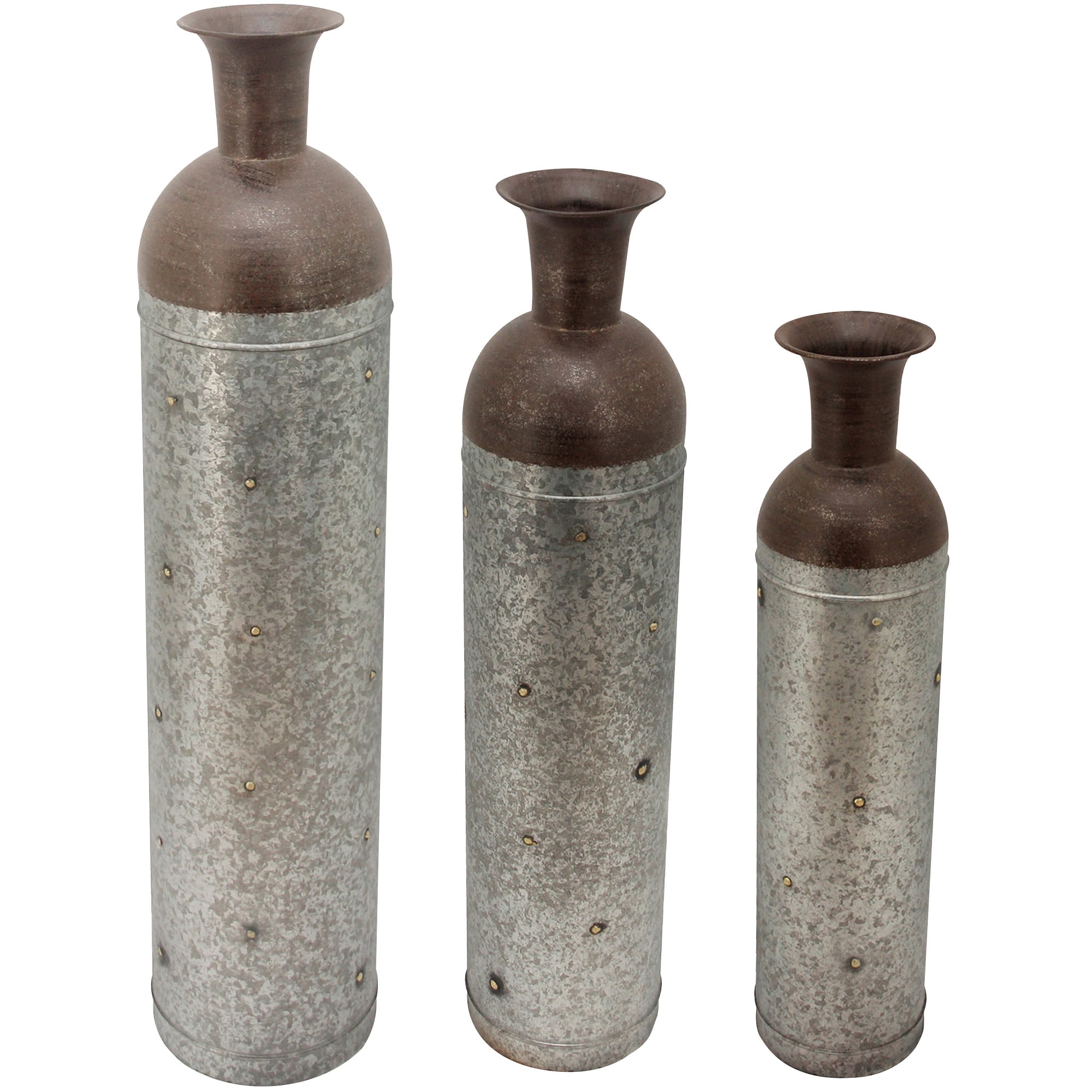 FirsTime & Co. Silver Barnyard Lane Vase 3-Piece Set, Farmhouse, Framed, 7 x 7 x 31.5 in