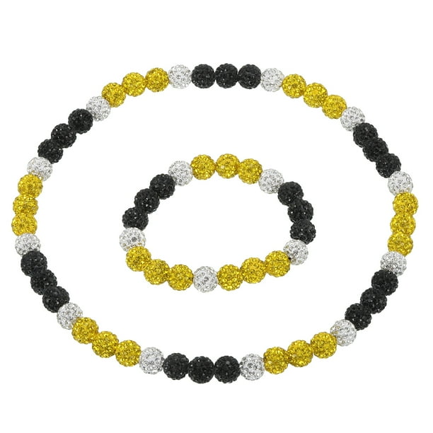Conjunto de Collar y Pulsera de Béisbol Uxcell, Collar de 18" y Pulsera de 7.5" (Amarillo Blanco Negro, Paquete de 2)