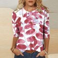 thumbnail image 2 of Womens Tops 3/4 Length Sleeves Plus Size Casual Crewneck Loose Fashion Tees T Shirt Ladies Blouses Shirts, 2 of 5