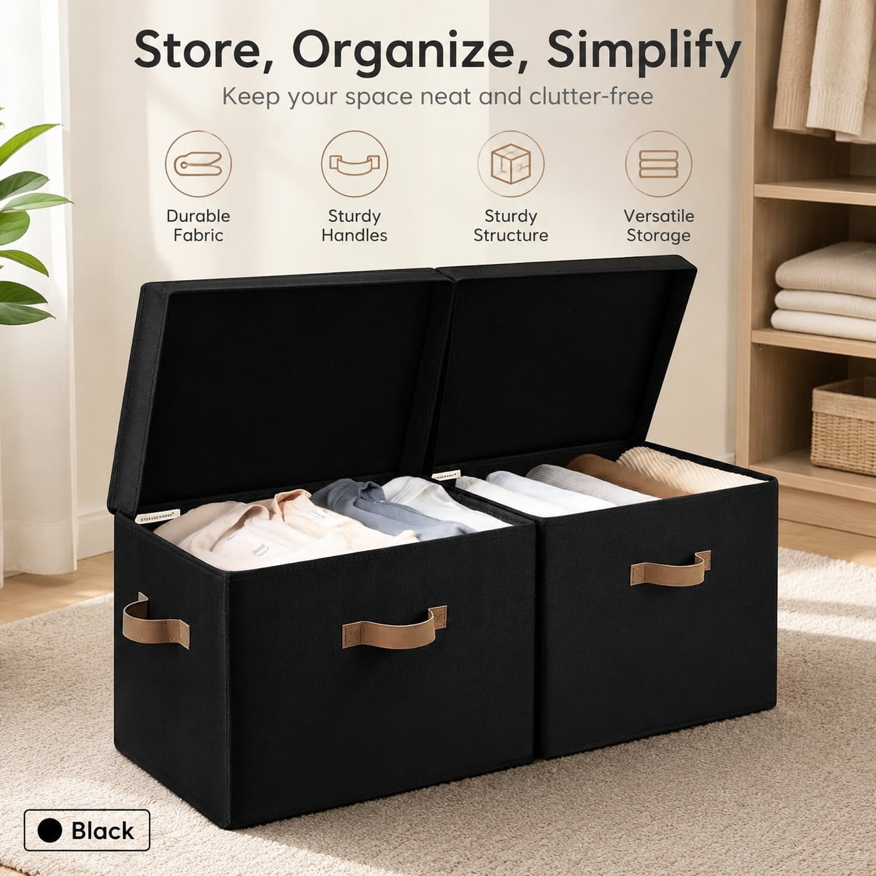 Fabric Storage Bins with Lids for Closet Organization Durable Foldable Storage Box Containers