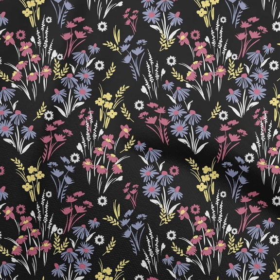 oneOone Polyester Spandex Black Fabric Floral Fabric For Sewing Printed Craft Fabric By The Yard 56 Inch Wide