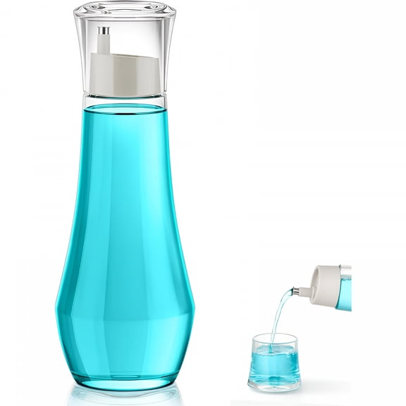 ACDANC 2026 New Glass Mouthwash Dispenser for Bathroom, 8.8Oz Mouth Wash Container Bottle with Lid Cup, Small Clear Refillable Mouthwash Dispenser Decanter for Countertop