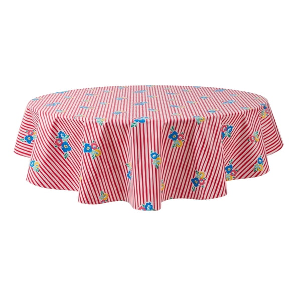 Mainstays Summer Fun PEVA Tablecloth, Indoor & Outdoor for Table 70" Round - Floral Stripe