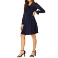 thumbnail image 4 of INSPIRE CHIC Women's Ruffle V Neck Mesh Sheer Panel Long Sleeve Chiffon Mini Dress Navy Blue XS, 4 of 6