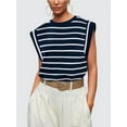 thumbnail image 2 of Chiclily Cap Sleeve Tank Tops for Women Summer Casual Basic T-Shirts, Navy Blue Stripe L, 2 of 6