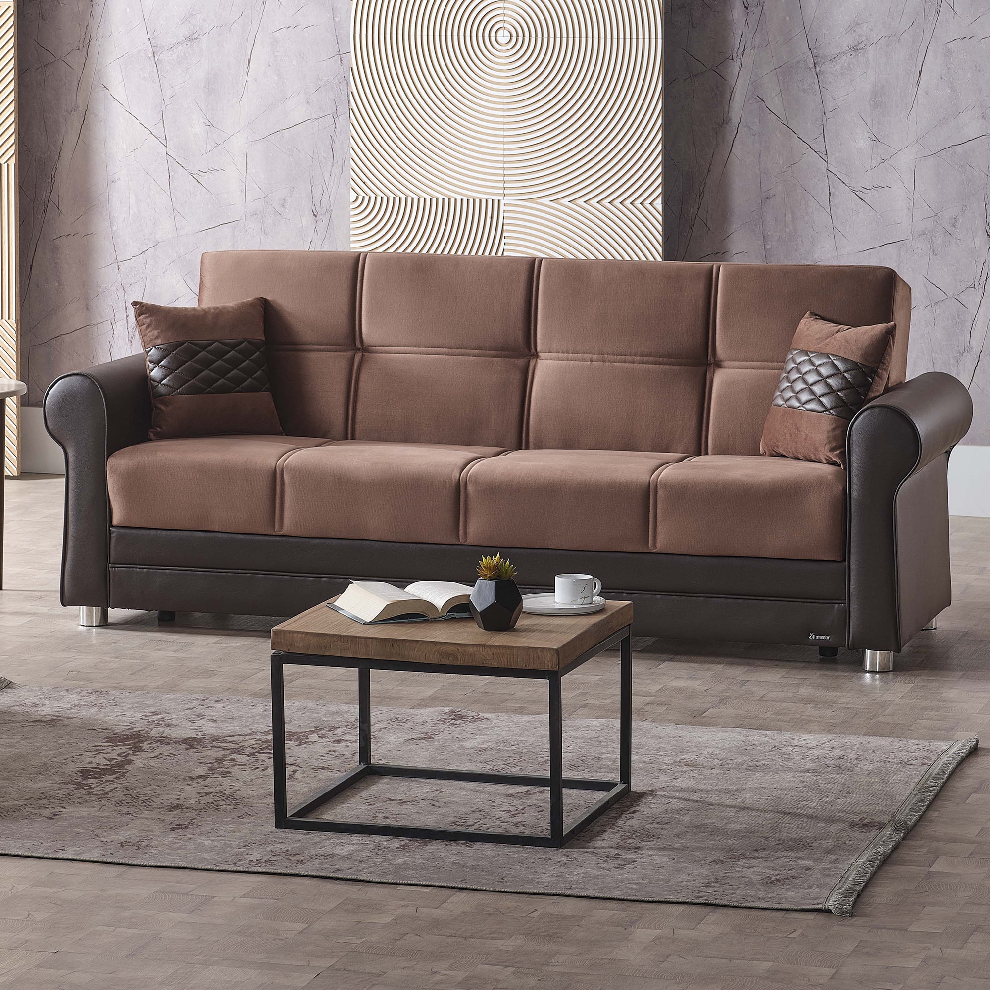 Ottomanson Convertible Sleeper Sofa Bed with Hidden Storage, Firm Comfort Couch, Brown