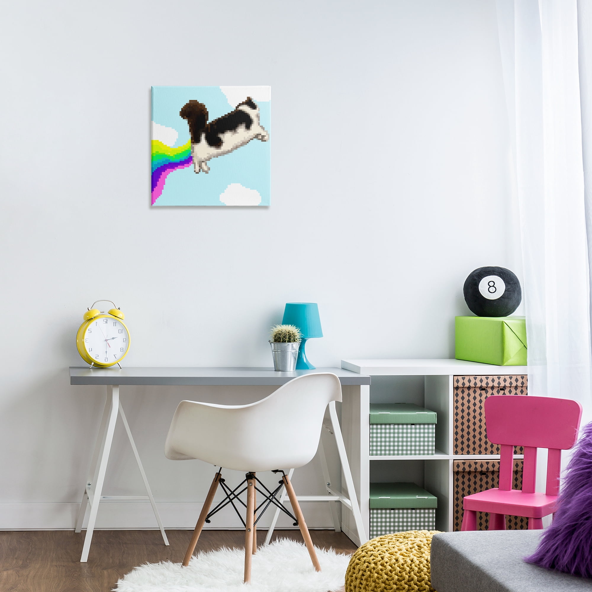Stupell Industries Whimsical Cat Flying Animals Painting Wrapped Canvas Art Print Wall Art, 17 x 17