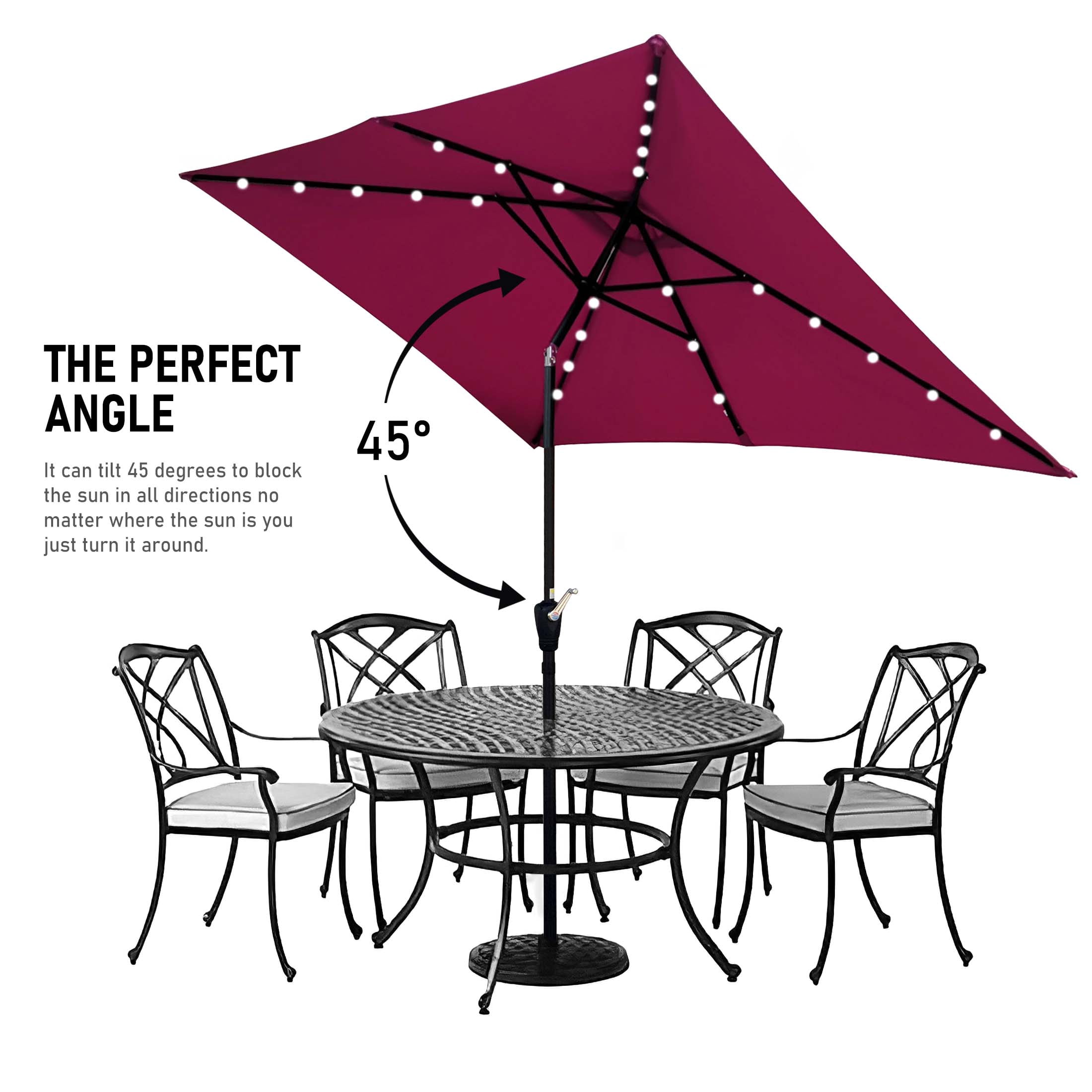 Aukfa 10 x 6.5ft Rectangular Patio Solar LED Lighted Outdoor Umbrellas for Market Beach Pool - Rose