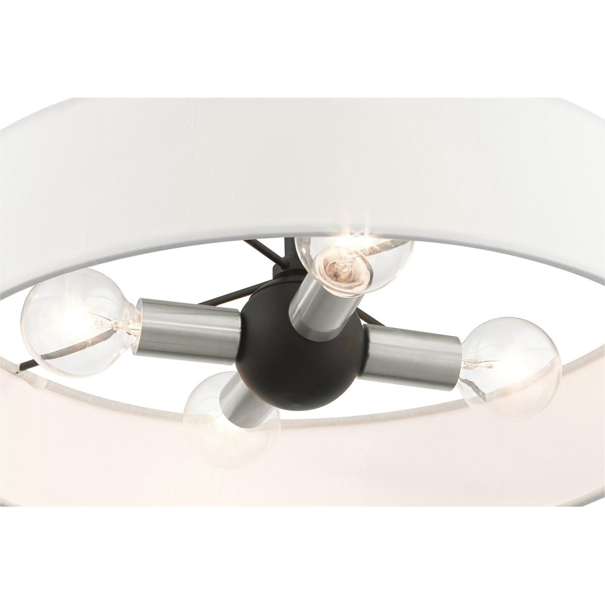 4 Light Black Chandelier with Hand Crafted Off White Fabric Hardback Shade