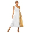 thumbnail image 3 of YEAHDOR Womens Sleeveless Metallic Dancewear Color Contrast One Shoulder Lyrical Praise Dance Dress White S, 3 of 6