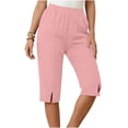 thumbnail image 5 of ClodeEU Women's Elastic Waist Capri Pants, Casual Loose Fit Cropped Trousers with Pockets for Summer Pink,Women's Plus M, 5 of 8