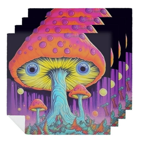 

WENZZ Mushroom Eye Psychedelic Polyester Cloth Napkins for Farmhouse Party Dining Table Decor - Washable Napkins for Dinner Decoration 4 PCS