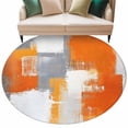 thumbnail image 2 of Burnt Orange Grey Round Rugs 8ft, Oil Painting Smear Modern Abstract Art Non Slip Washable Rug Runner, Low Pile Indoor Floor Carpet Mat Bathroom Rugs for Living Room, Bedroom, Kids Room, 2 of 9