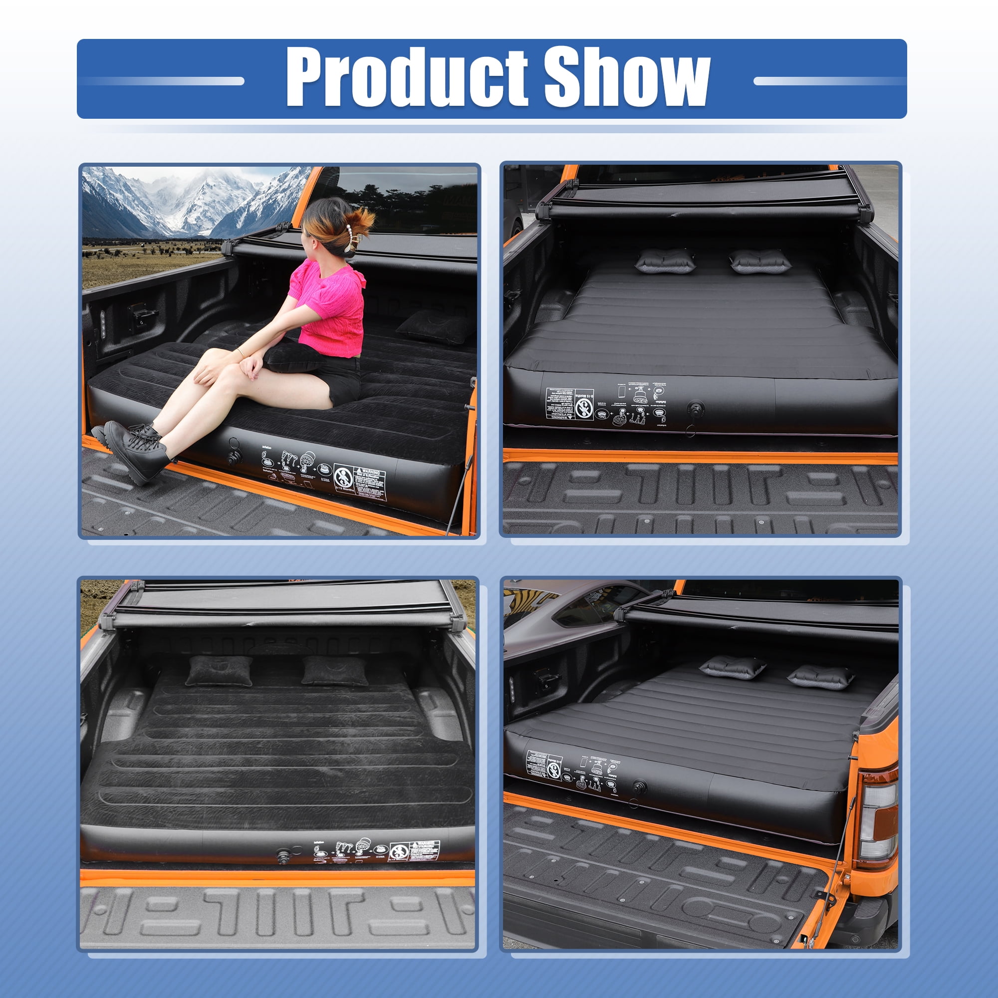 Unique Bargains Universal Inflatable Car 5.5-5.8ft Truck Bed Air Mattress for Full-Size Trucks Black