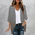 thumbnail image 2 of AherBiu Womens Cardigans Lightweight 3/4 Sleeve Striped Open Front Cardigans Fall Trendy Casual Outerwear, 2 of 5