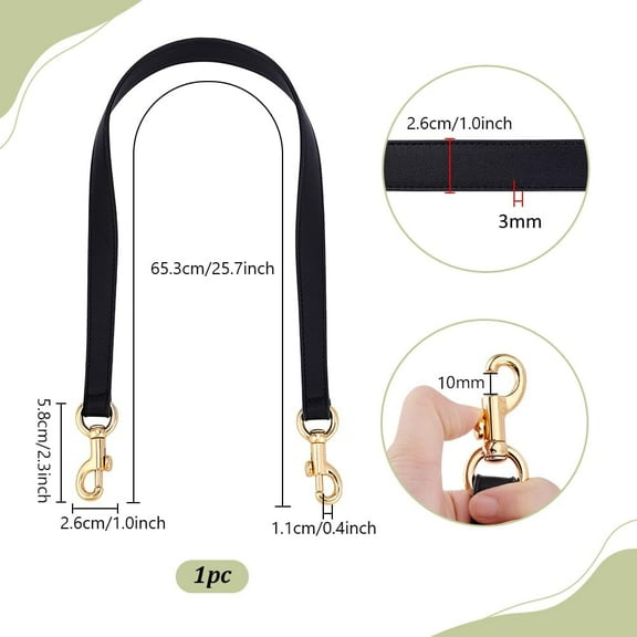 25.7 Inch Genuine Leather Bag Strap 1 Inch Wide Purse Strap Bag Handles Leather Puse Handle Replacement for Women DIY Handbag Underarm Bags Shoulder Bags Black