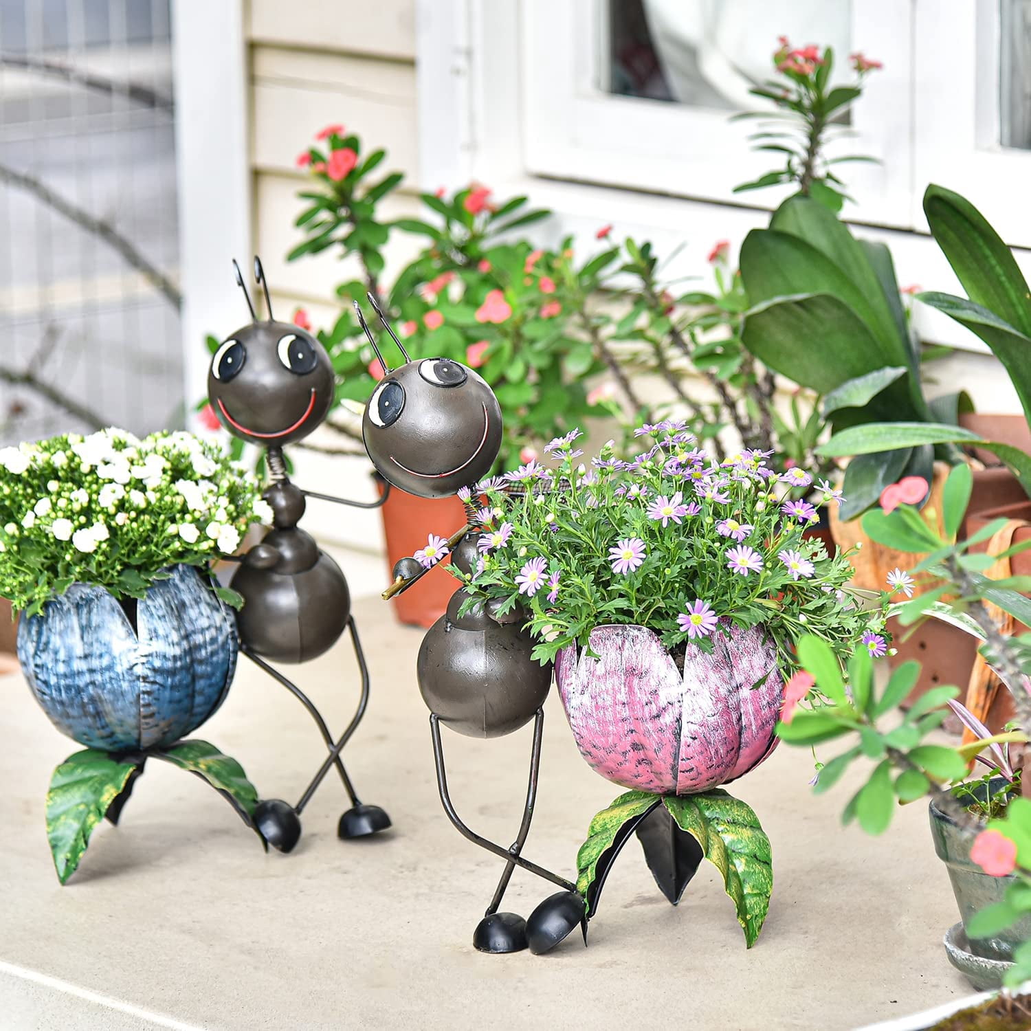 Sungmor Metal Home Garden Planters Outdoor 15" Ant Statues Decorative Flower Pots 2PCS