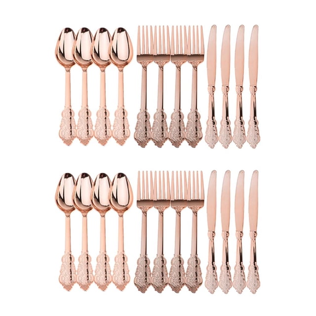 24 piezas de cubiertos ástico, desechables, 8 tenedores ástico, 8 cuchas ástico, 8 cuchillos ástico, cubiertos, utensilios Colco Decoración de vajilla de fiesta