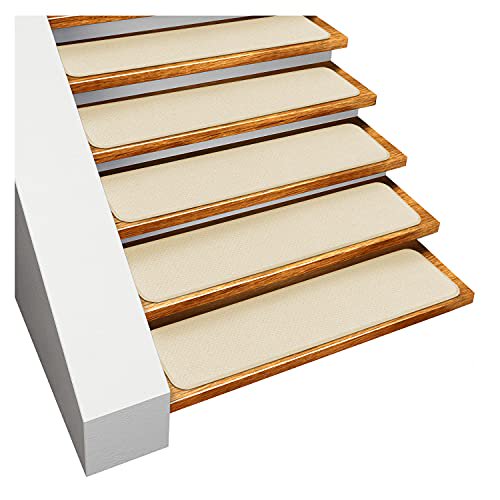 House, Home and More Set of 12 Skid-Resistant Carpet Stair Treads - Ivory Cream - 8 Inches X 30 Inches