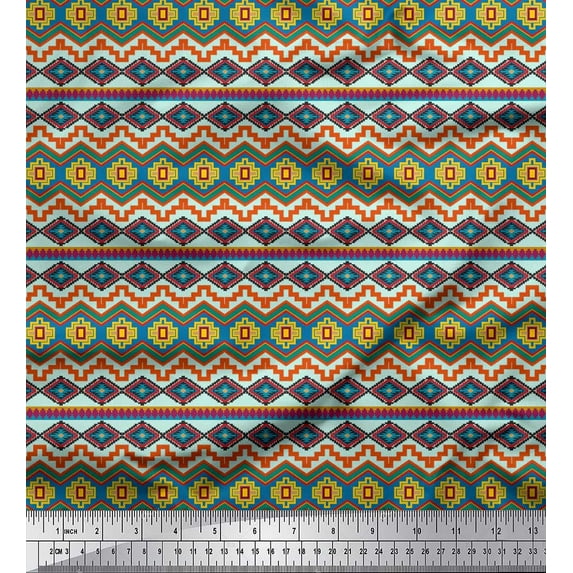 Soimoi Green Velvet Fabric Aztec Geometric Printed Fabric 1 Yard 58 Inch Wide