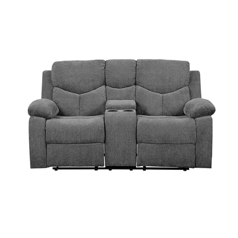 ACME Kalen Chenille Motion Reclining Loveseat with Console in Gray