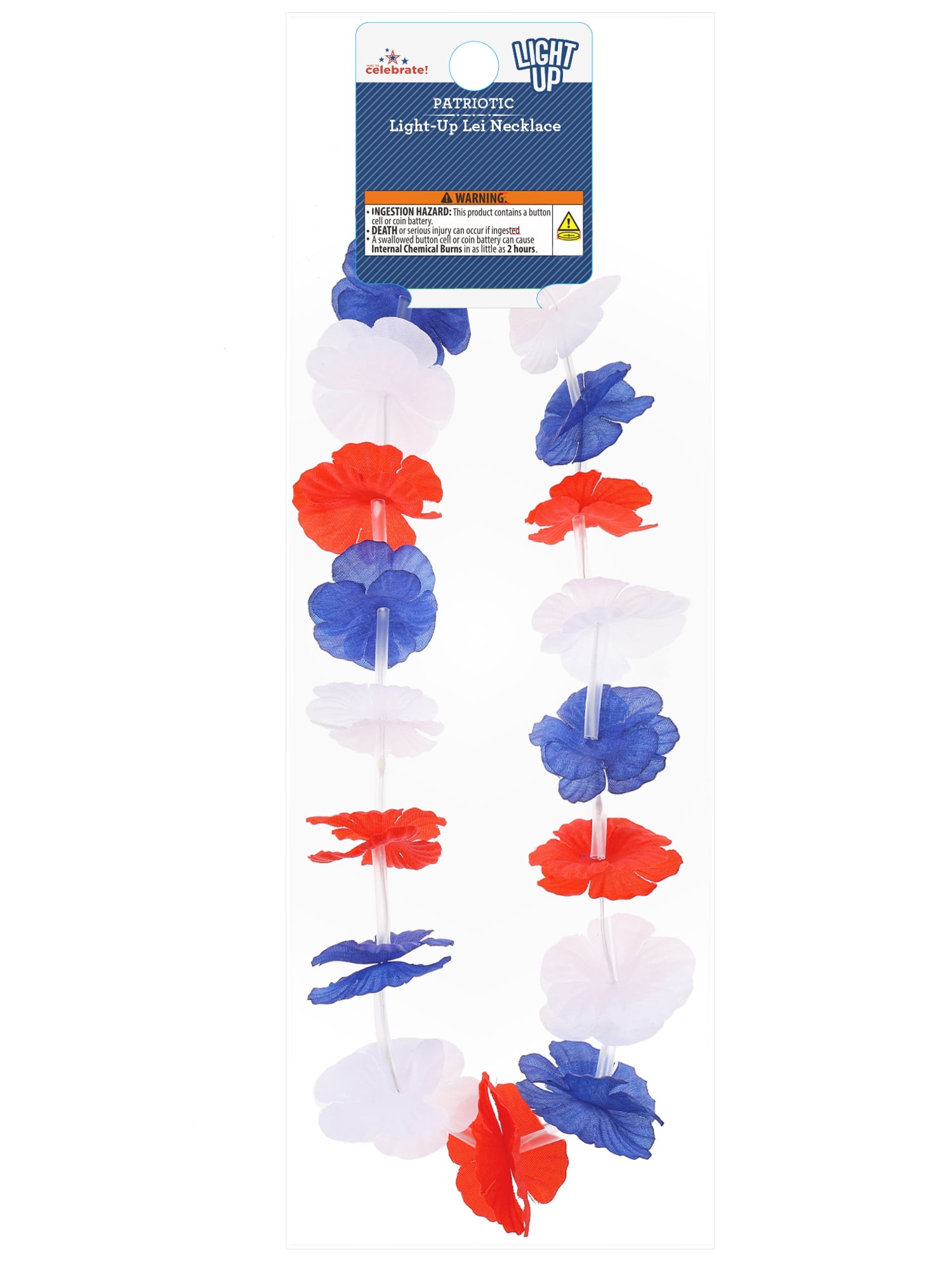 Way to Celebrate Americana Red, White, and Blue Light-Up Floral Necklace