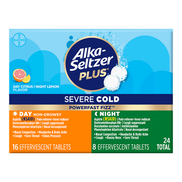 Alka-Seltzer Plus Powerfast Fizz Severe Day   Night Cold Medicine, Effervescent Tablets, 24 Count