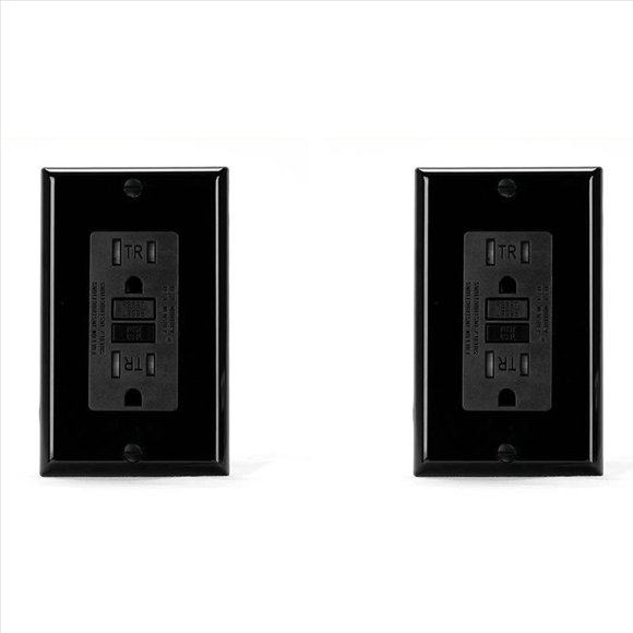 2X GFCI Outlet 15 Amp, Self-Test GFI Electrical Outlet, Tamper GFCI Receptacle with Wall Plate Black,2x 15A GFCI Outlet,Black