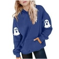 thumbnail image 2 of Kilaqueen Spooky Season Hooded Sweatshirt for Girls/Boys Casual Long Sleeve Halloween Ghost Simple Hoodies with Pockets Size 4-14, 2 of 4