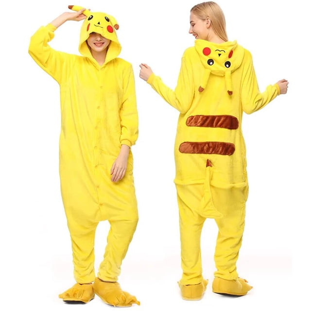 Monos CON CAPUCHA DE Pikachu para niños, pijamas cálidos para adultos, monos de punto de dibujos animados a juego para la familia, Kigurumi