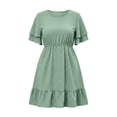 thumbnail image 6 of VBVC Women's Plus Polka Dot Ruffle Sleeve Mini Dress , Ladies' Crew Neck Elastic Waist A Line Dress , Summer Casual Flowy Ruffle Hem Dress For Women,Green,L-5XL, 6 of 7
