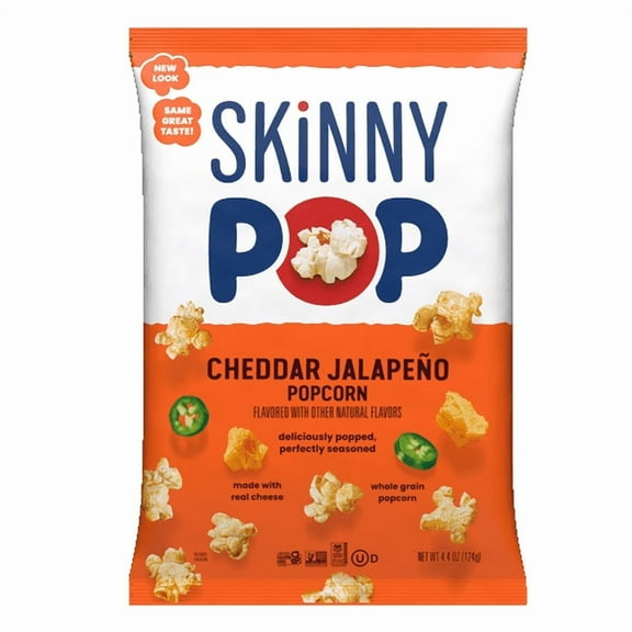 Skinnypop Gluten Free Cheddar Jalapeno, 4.4 oz Sharing Size Bag, Skinny Pop, Healthy Popcorn Snacks