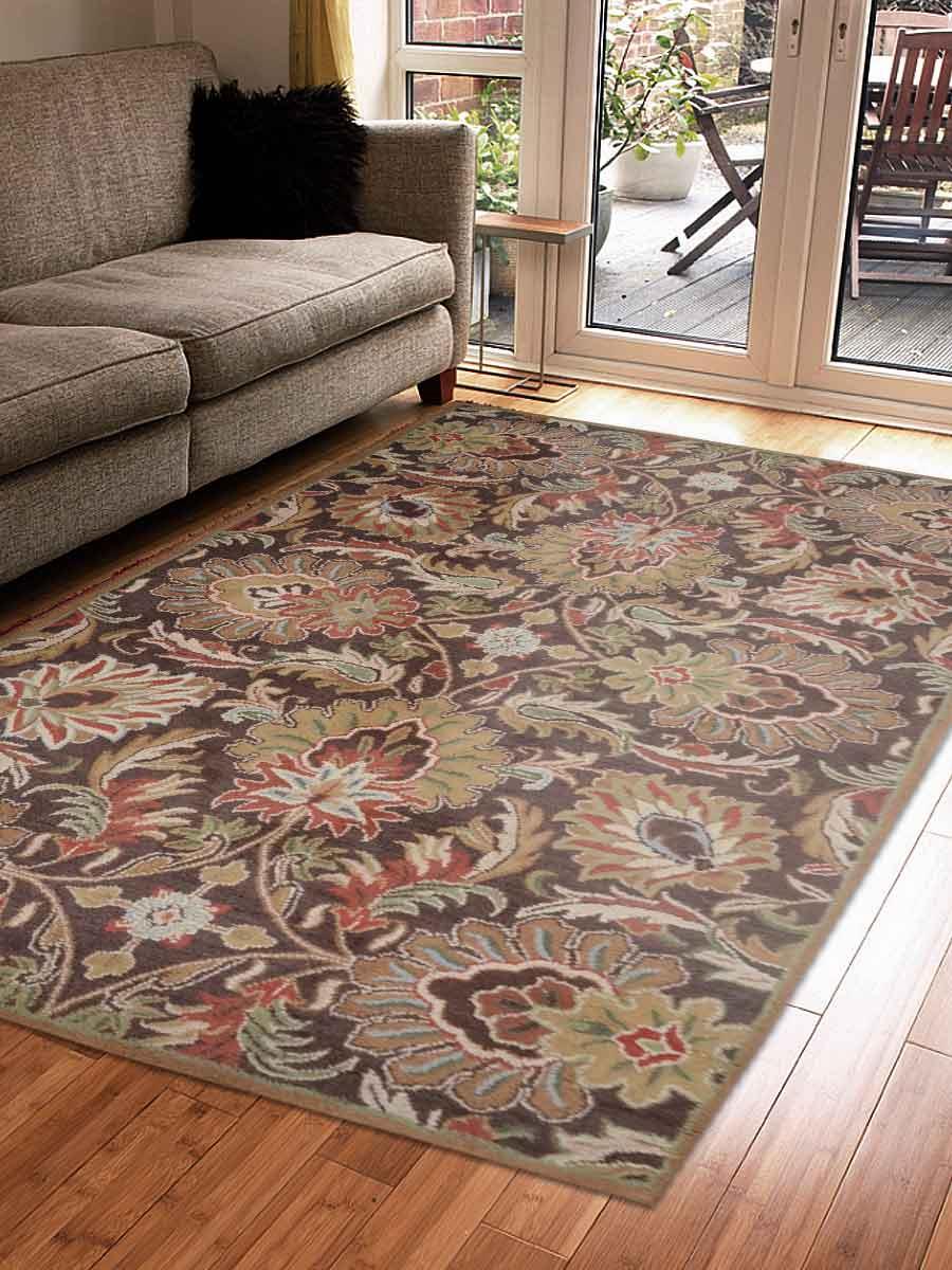 Rugsotic Carpets Hand Tufted Wool 5'x8' Area Rug Floral Brown K00540