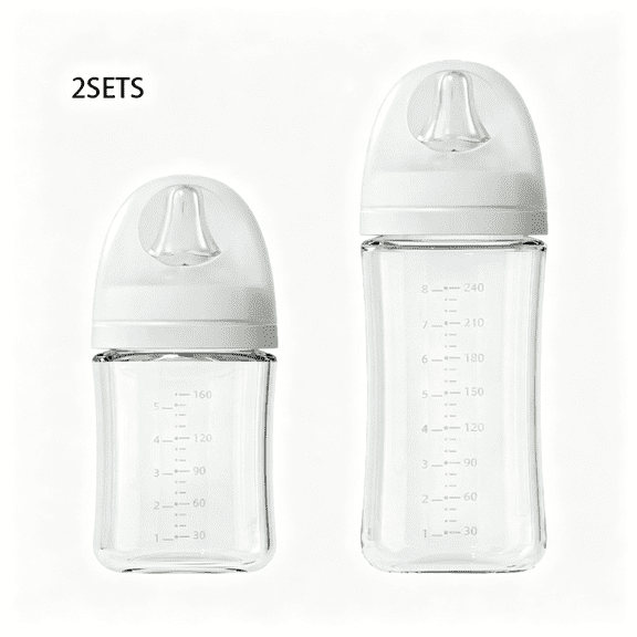 XIRQI Glass Nursing Baby Bottle Wide Neck(Pack of 4),Streamlined Body,Natural Feel,Easy to Clean,Heat-Resistant,5.4Oz and 8.1 Oz Baby Bottles