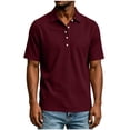 thumbnail image 4 of IhhxPro Men's Short Sleeve Collared Shirt with Button Detail Solid Color Button-Up Tee Casual Summer Lightweight Cotton Fit Office Golf S-2XL, 4 of 5