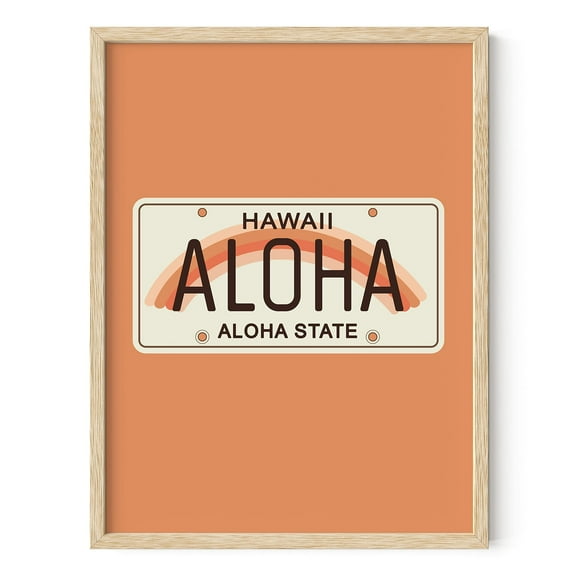 HAUS AND HUES Vintage Travel Posters Hawaii Surf Decor - Peach Wall Decor Aloha Signs for Home Decor Vintage Hawaii Art Travel Poster Hawaii Surfer Room Decor (Aloha Plate, 12x16 Beige Framed)