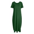thumbnail image 4 of JIAYUE Women's Dress A-Line O-Neck Ankle-Length Casual Maxi With Pockets Elegant Solid Color Short Sleeve Flowy Plus Size Comfortable For Everyday Wear Versatile Female Dresses, 4 of 5