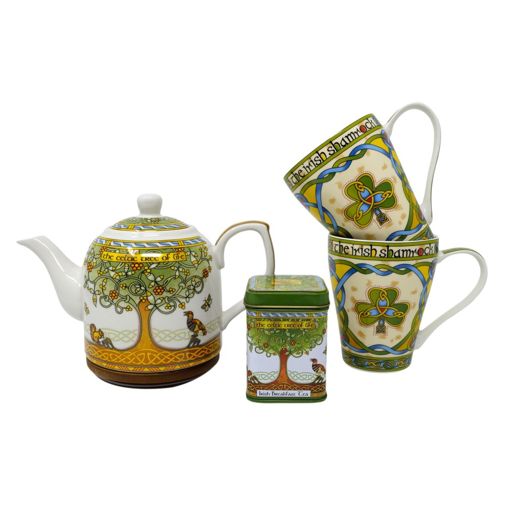 Irish Tea Gift Set of Breakfast Loose Leaf Tea & 2 Shamrock Mugs & New