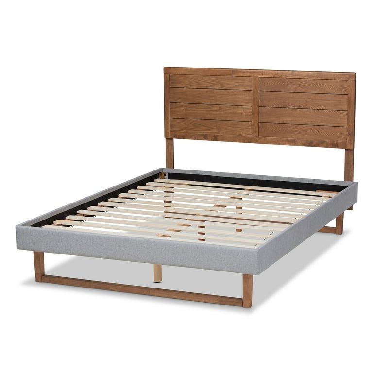 Baxton Studio Claudia Rustic Modern Light Grey Fabric Upholstered and Walnut Brown Finished Wood King Size Platform Bed Baxton Studio Claudia Rustic Modern Light Grey Fabric Upholstered and Walnut Brown Finished Wood King Size Platform Bed