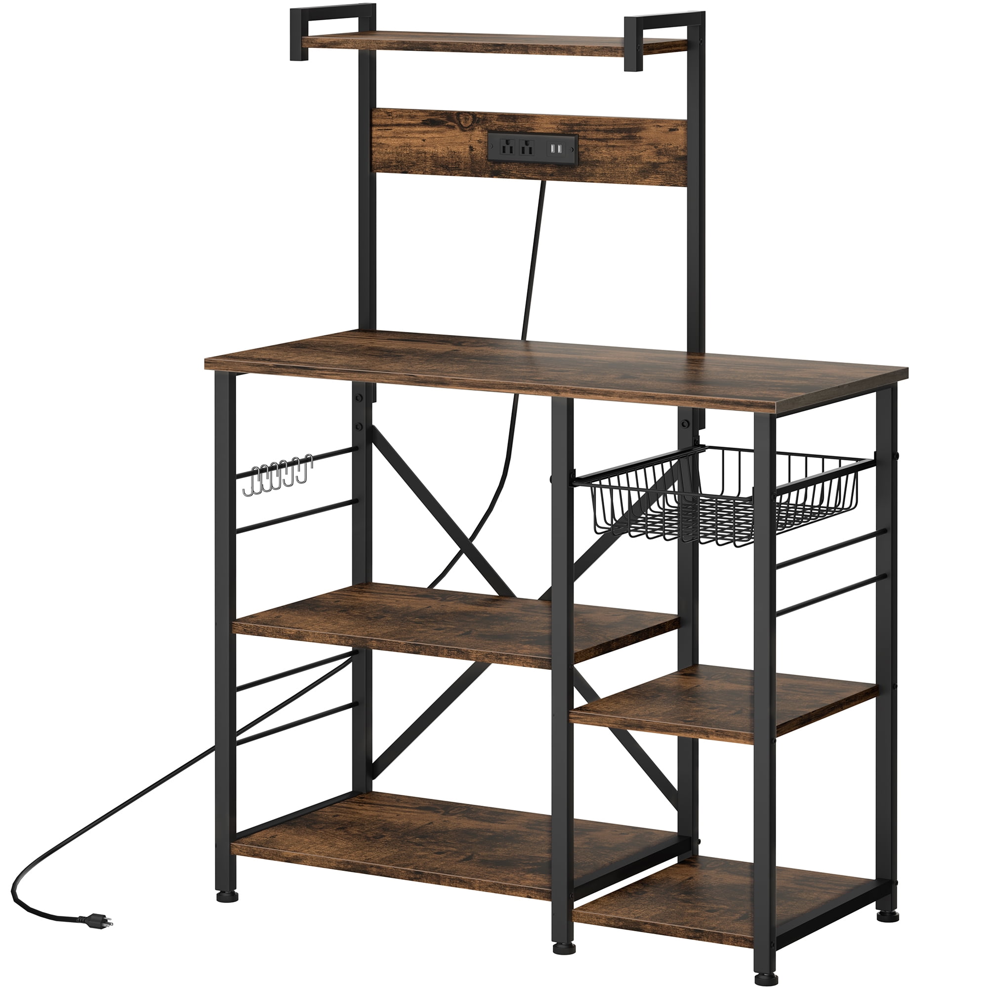 Walsunny Kitchen Bakers Rack with Power Outlet, Microwave Stand Storage