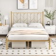 thumbnail image 2 of Costway Queen Size Metal Platform Bed Frame Vintage Headboard Mattress Foundation Gold, 2 of 9