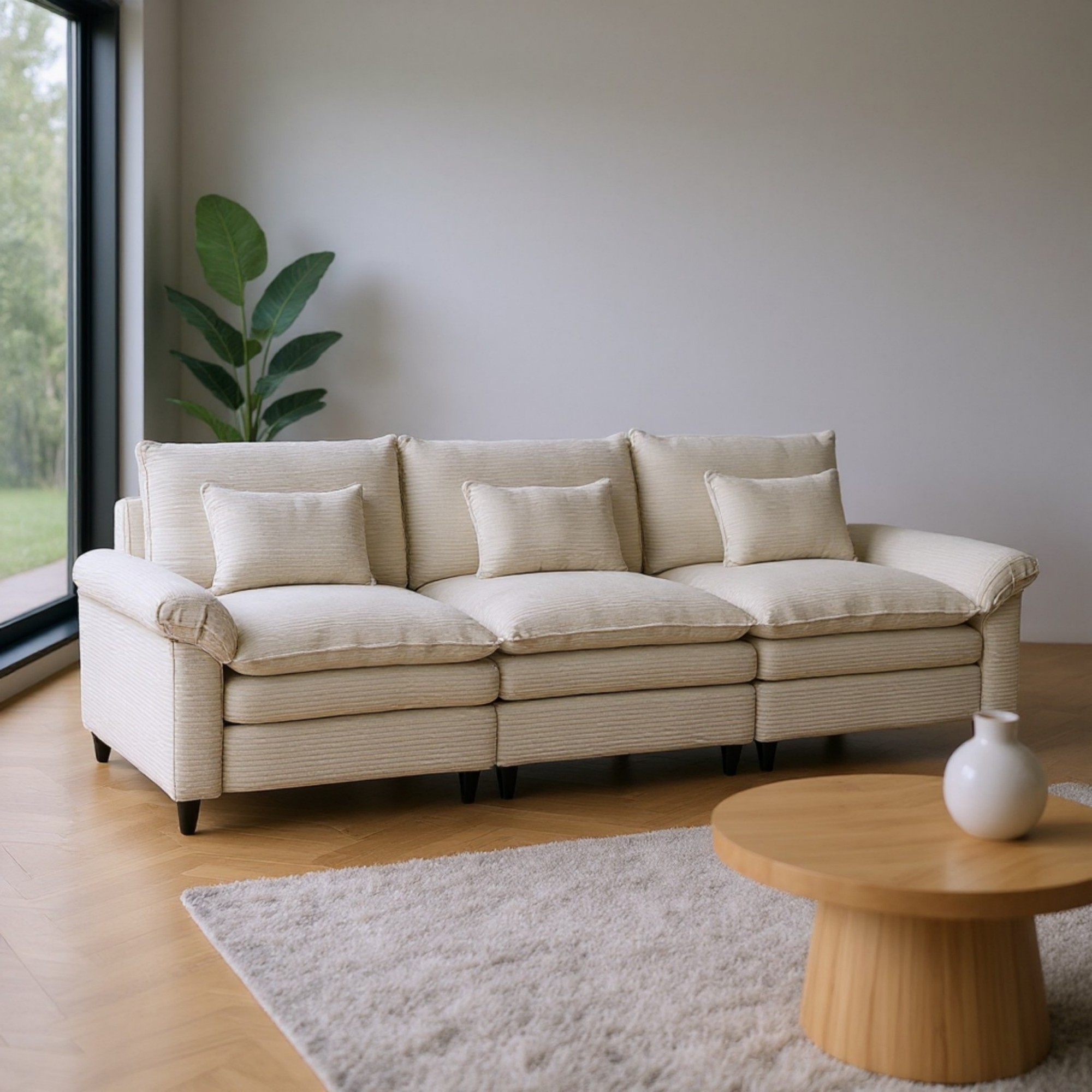 Gewnee Corduroy Fabric Modular Sofa Upholstered Modern Sofa, 3 Seater Comfy Couch for Bedroom and Living Room, Designed for Small Spaces, Apartment, Bedroom, Dorm, Office,