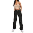 thumbnail image 2 of Michellecmm Women Solid Color Cargo Pants, High Waist Straight-leg Buckle Jeans with Pockets, 2 of 6