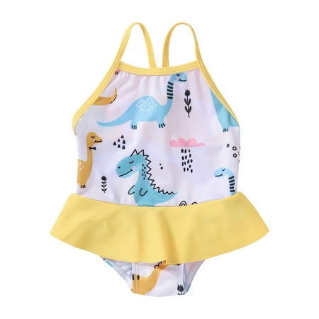 

Toddler Girls Sleeveless Stripe Dinosaur Printing Beach Bathing Suit Girls Swimwear Swimsuit